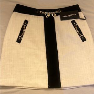 Karl Lagerfeld Black and White Mini Skirt with Chain Detail